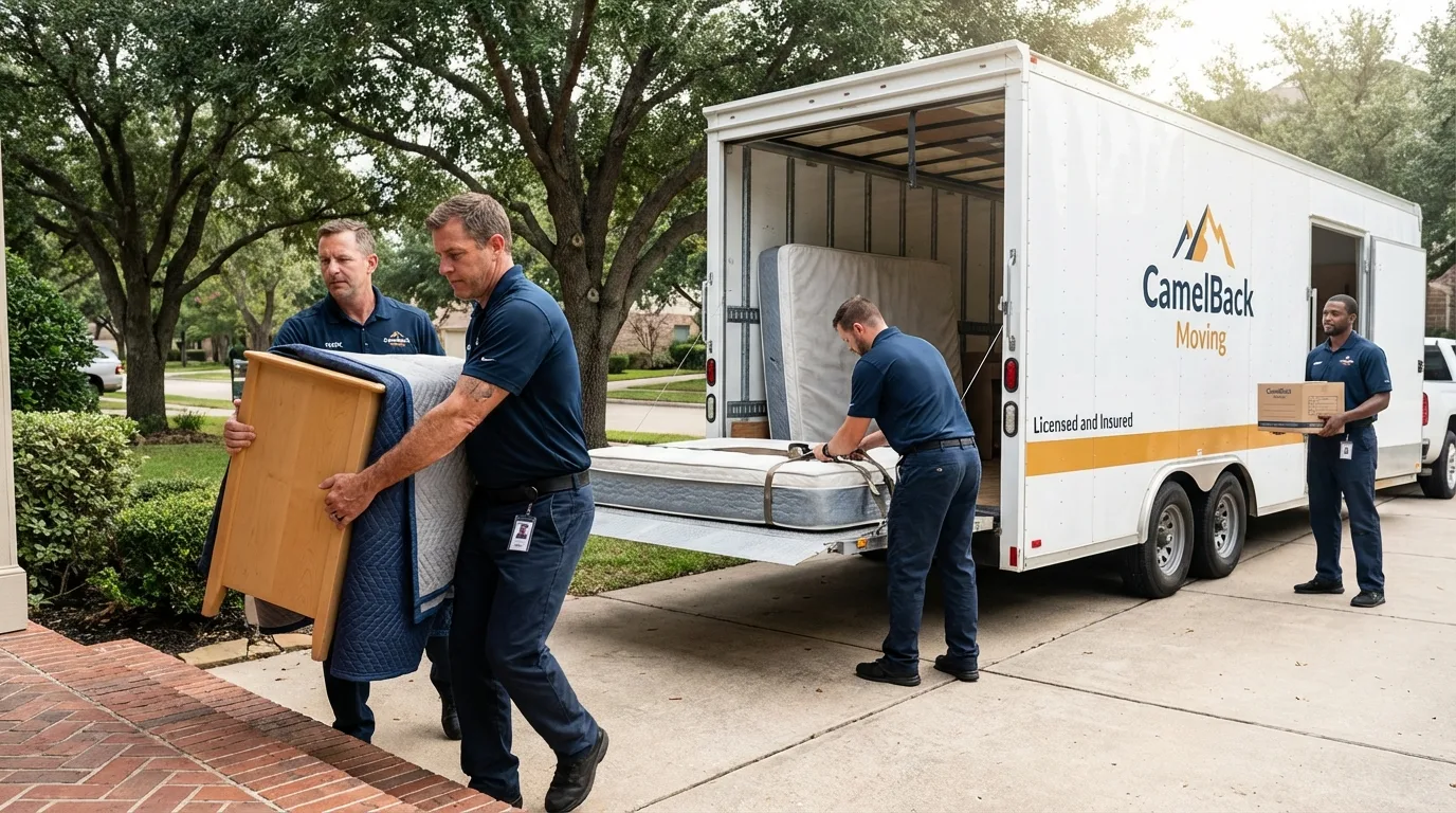 Crew loading residential truck for cross-state move from Black River, NY